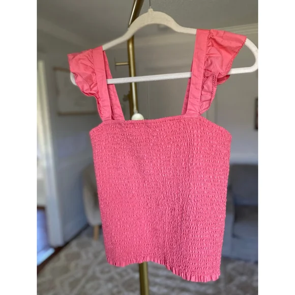 Old Navy Smocked Top Cotton 100% Cottagecore Summer Bright Coral Coastal Beach - Picture 6 of 7